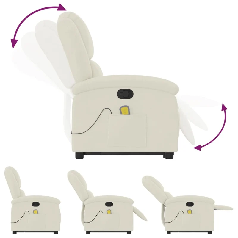 Fauteuil de relaxation TV fonction massage inclinable levage électrique en velours crème DEC026898