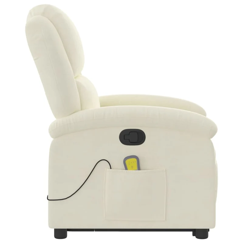 Fauteuil de relaxation TV fonction massage inclinable levage électrique en velours crème DEC026898