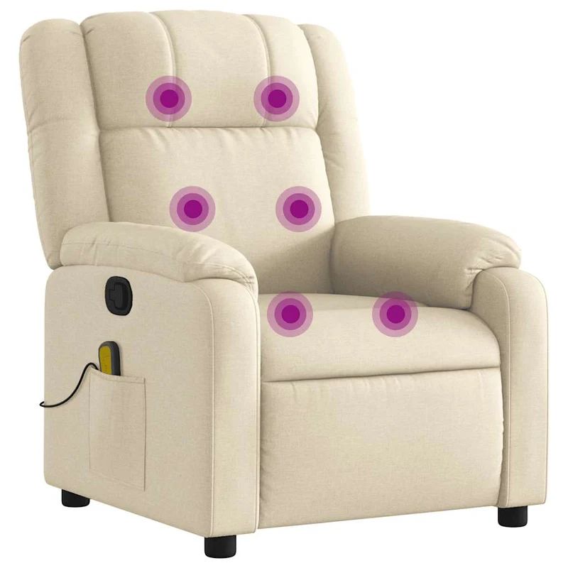 Fauteuil de relaxation TV fonction massage inclinable 6 points de massage en tissu crème DEC026891