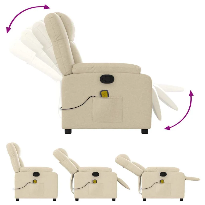 Fauteuil de relaxation TV fonction massage inclinable 6 points de massage en tissu crème DEC026891