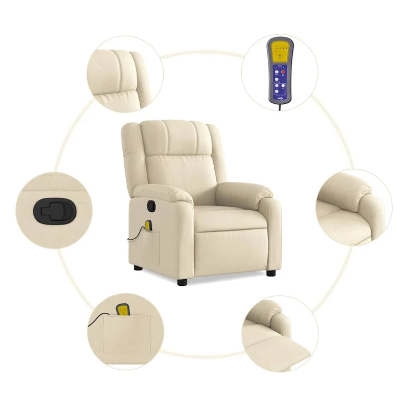 Fauteuil de relaxation TV fonction massage inclinable 6 points de massage en tissu crème DEC026891
