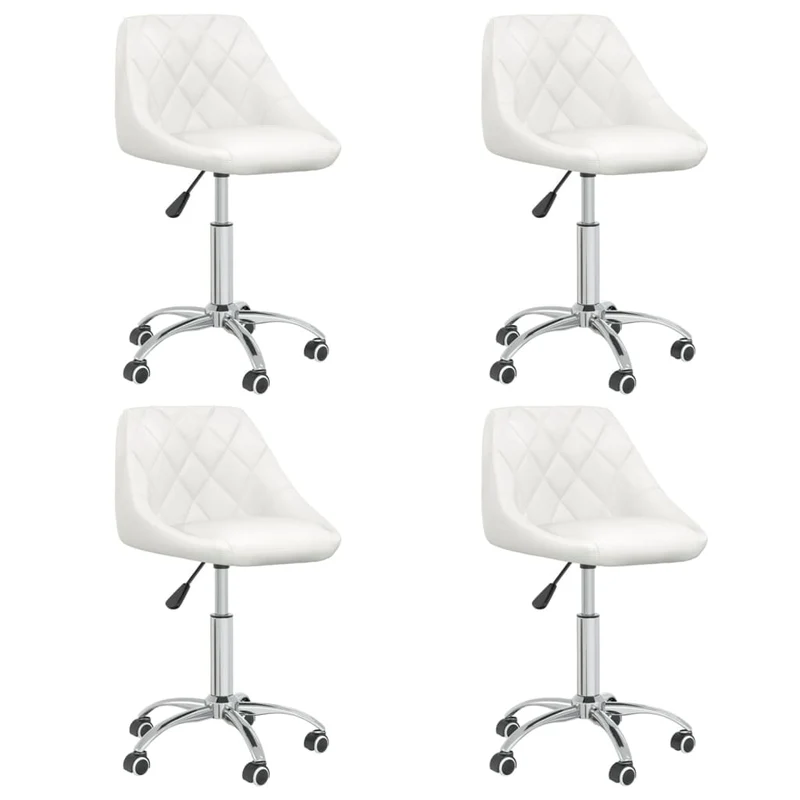 Lot de 4 chaises tabourets sur roulettes siège pivotant hauteur réglable en PVC blanc DEC025323