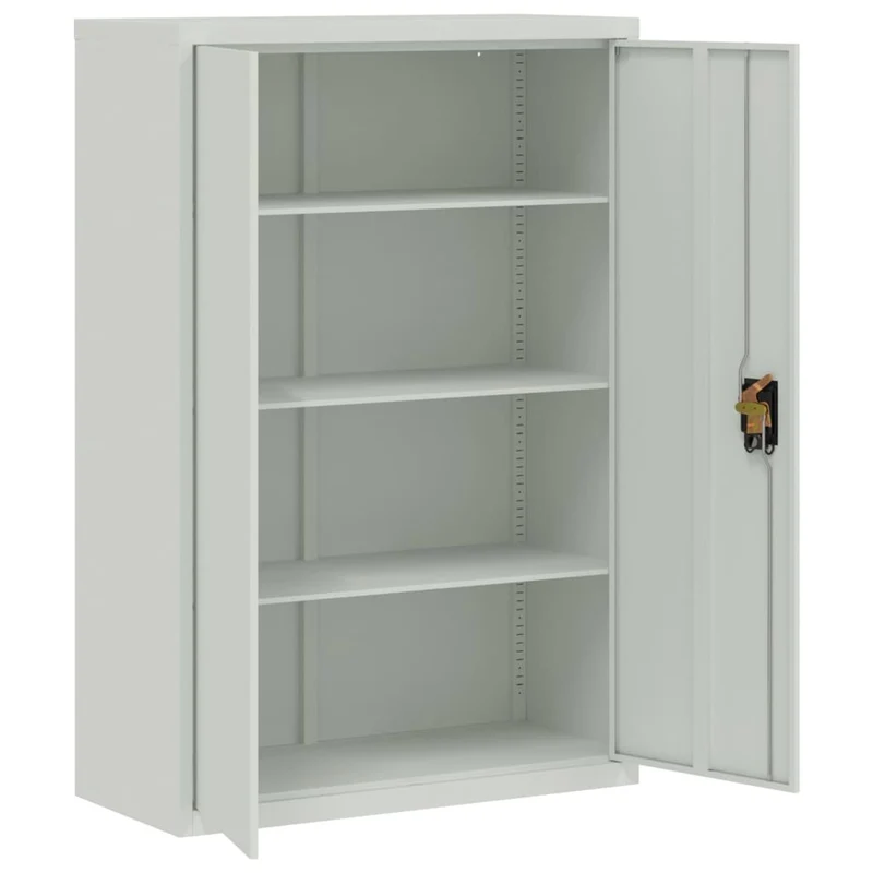 Meuble de bureau armoire de rangement avec 2 portes et 3 étagères réglables 90 x 40 x 140 cm en acier gris DEC024456