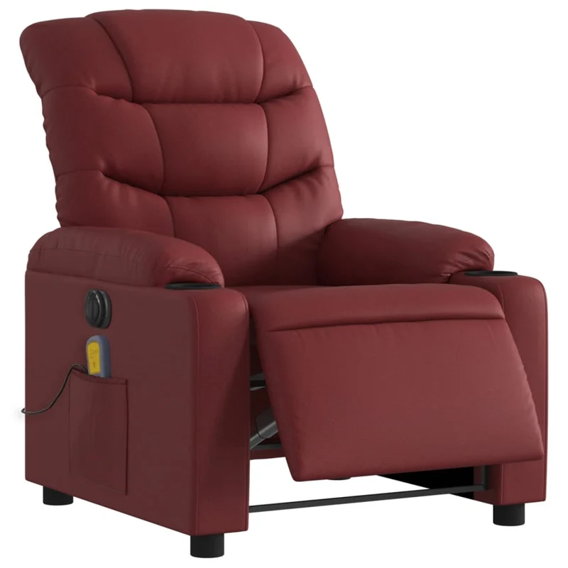Fauteuil de relaxation TV fonction massage inclinable électrique 6 points de massage en PVC rouge bordeaux DEC027244