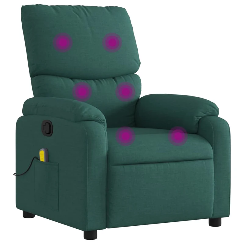 Fauteuil de relaxation TV fonction massage inclinable 6 points de massage en tissu vert foncé DEC027127
