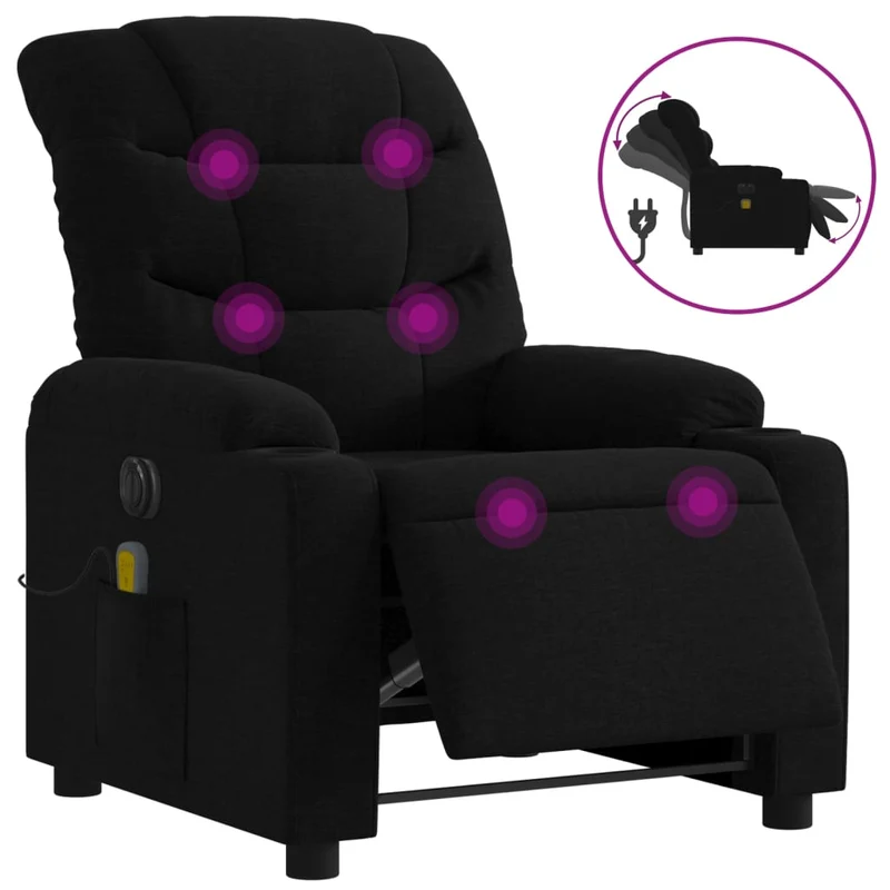 Fauteuil de relaxation TV fonction massage inclinable électrique 6 points de massage en tissu noir DEC027227