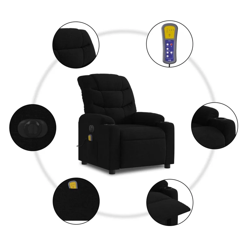 Fauteuil de relaxation TV fonction massage inclinable électrique 6 points de massage en tissu noir DEC027227