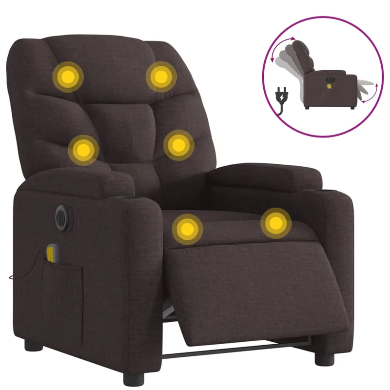 Fauteuil de relaxation TV fonction massage inclinable électrique 6 points de massage en tissu marron foncé DEC027190
