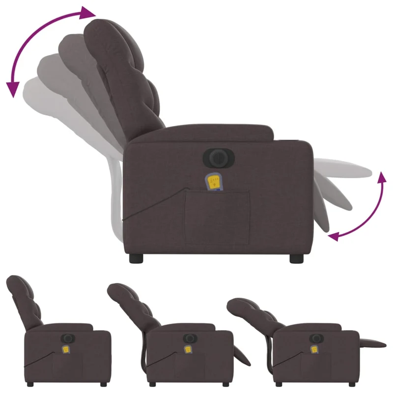Fauteuil de relaxation TV fonction massage inclinable électrique 6 points de massage en tissu marron foncé DEC027190