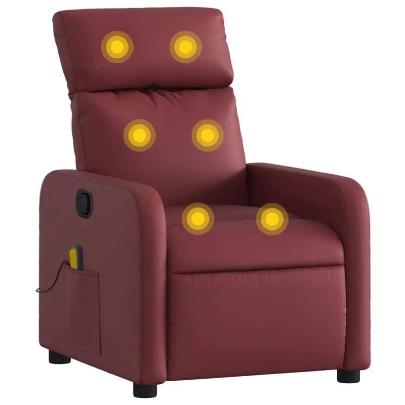 Fauteuil de relaxation TV fonction massage inclinable 6 points de massage en PVC bordeaux rouge DEC027084