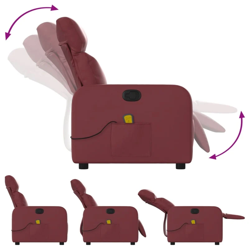 Fauteuil de relaxation TV fonction massage inclinable 6 points de massage en PVC bordeaux rouge DEC027084