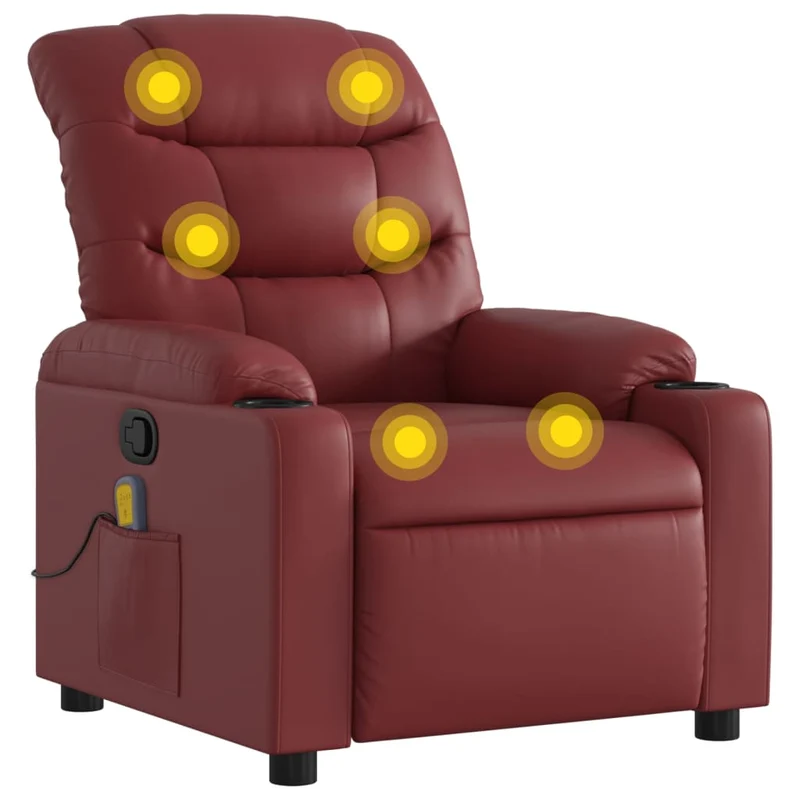 Fauteuil de relaxation TV fonction massage inclinable 6 points de massage en PVC rouge bordeaux DEC027079
