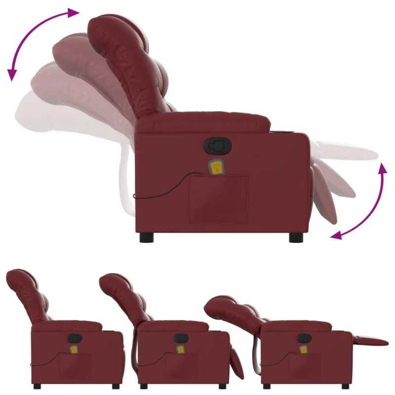 Fauteuil de relaxation TV fonction massage inclinable 6 points de massage en PVC rouge bordeaux DEC027079