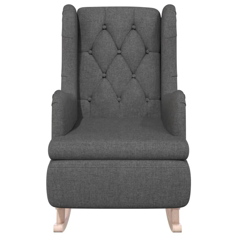 Fauteuil lounge design moderne avec pieds à bascule en bois d'hévéa en tissu gris foncé DEC026827
