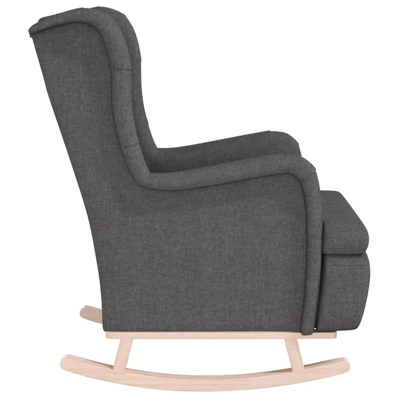 Fauteuil lounge design moderne avec pieds à bascule en bois d'hévéa en tissu gris foncé DEC026827