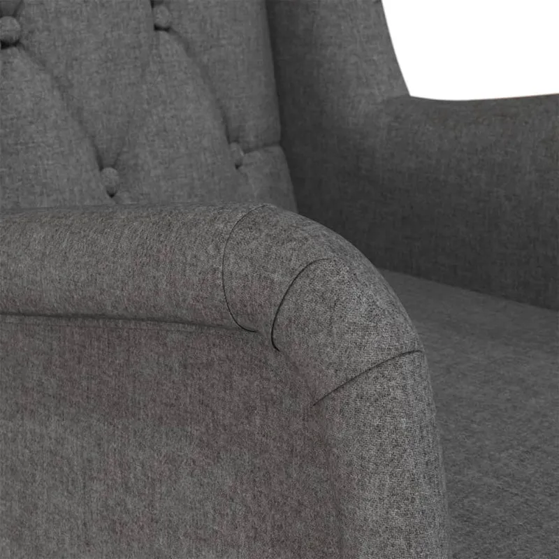 Fauteuil lounge design moderne avec pieds à bascule en bois d'hévéa en tissu gris foncé DEC026827