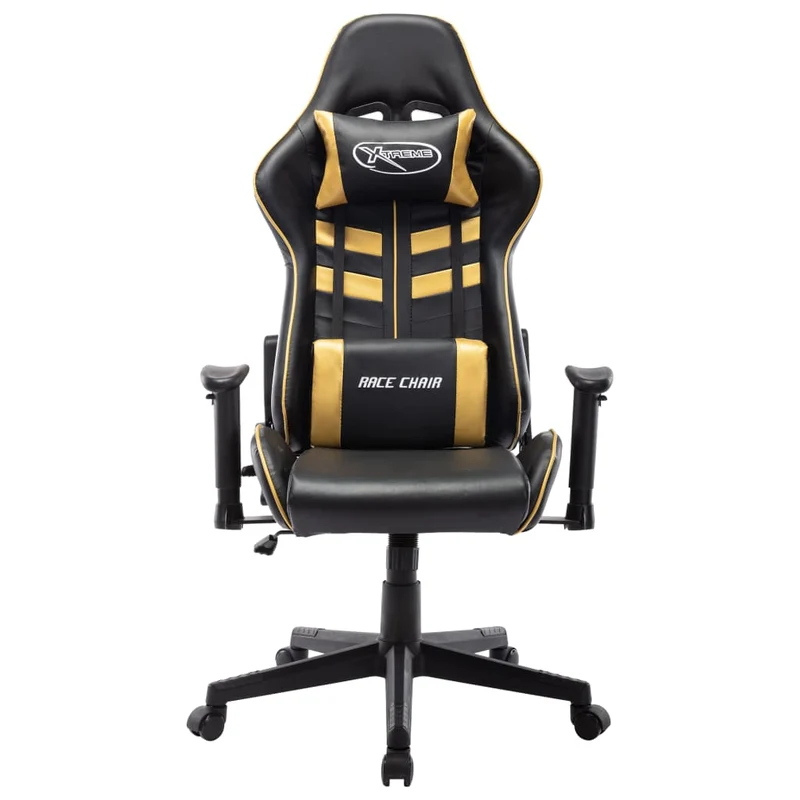 Fauteuil de bureau chaise gaming avec coussin lombaire en PVC noir et doré et métal DEC025971