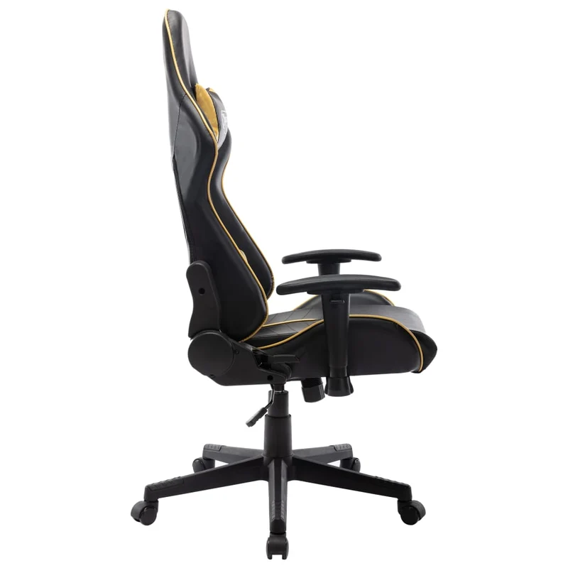 Fauteuil de bureau chaise gaming avec coussin lombaire en PVC noir et doré et métal DEC025971