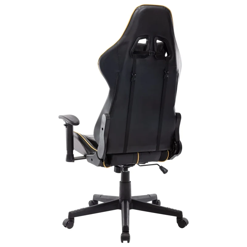 Fauteuil de bureau chaise gaming avec coussin lombaire en PVC noir et doré et métal DEC025971