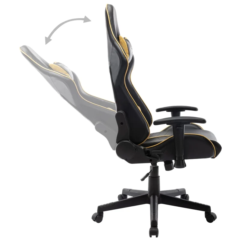 Fauteuil de bureau chaise gaming avec coussin lombaire en PVC noir et doré et métal DEC025971