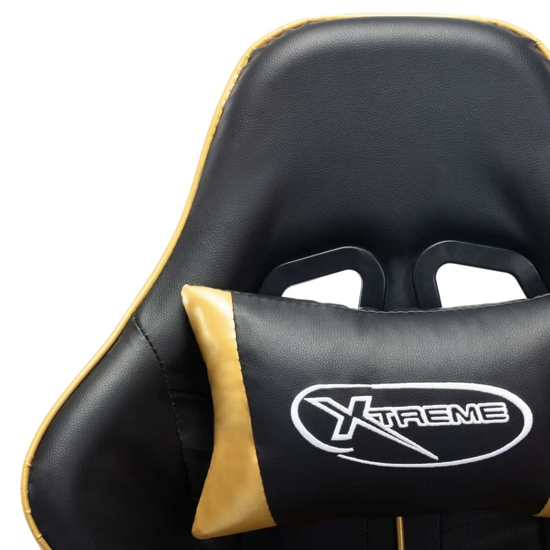 Fauteuil de bureau chaise gaming avec coussin lombaire en PVC noir et doré et métal DEC025971