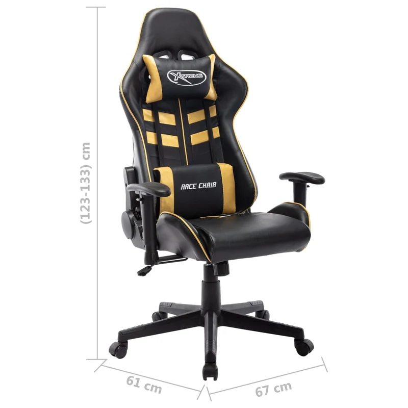 Fauteuil de bureau chaise gaming avec coussin lombaire en PVC noir et doré et métal DEC025971