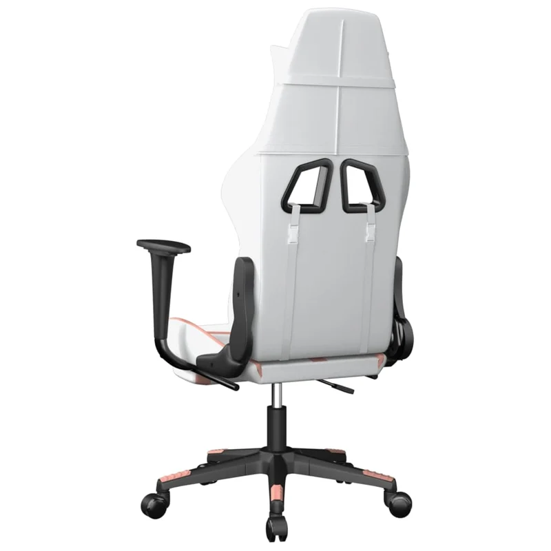 Fauteuil de bureau chaise gaming avec coussin lombaire avec repose-pieds en PVC blanc et rose DEC025832