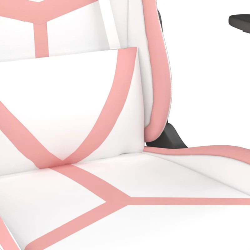 Fauteuil de bureau chaise gaming avec coussin lombaire avec repose-pieds en PVC blanc et rose DEC025832