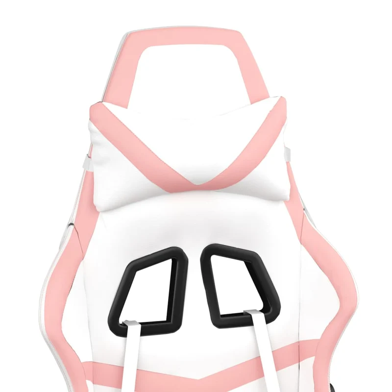 Fauteuil de bureau chaise gaming sur roulettes avec repose-pied en PVC blanc et rose DEC025743