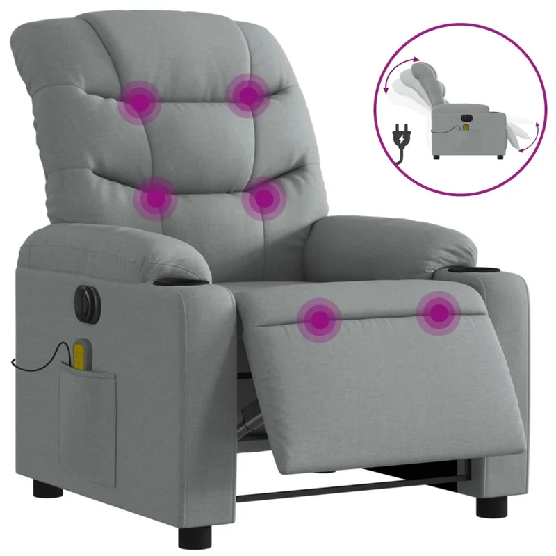 Fauteuil de relaxation TV fonction massage inclinable électrique 6 points de massage en tissu gris clair DEC027162