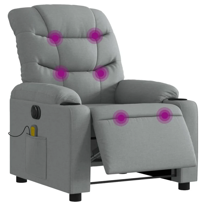 Fauteuil de relaxation TV fonction massage inclinable électrique 6 points de massage en tissu gris clair DEC027162