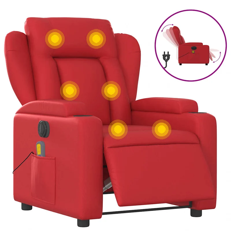 Fauteuil de relaxation TV fonction massage inclinable électrique 6 points de massage en PVC rouge DEC027261