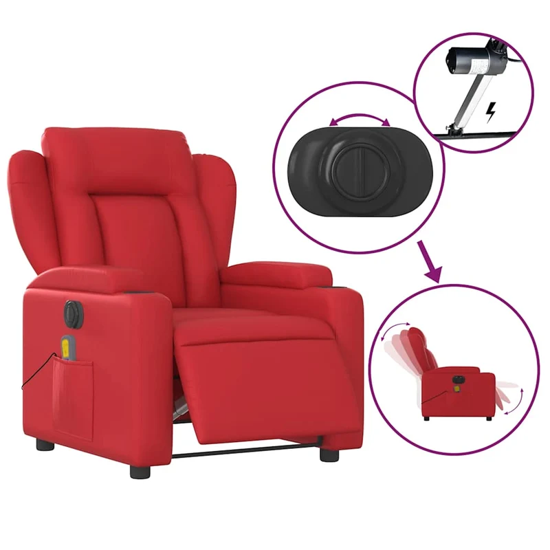 Fauteuil de relaxation TV fonction massage inclinable électrique 6 points de massage en PVC rouge DEC027261