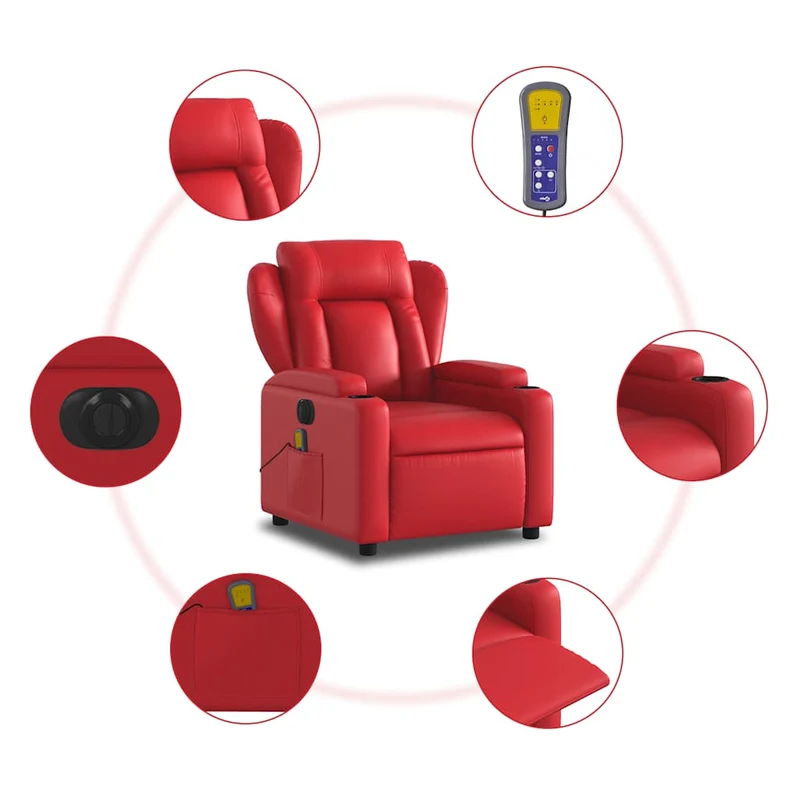 Fauteuil de relaxation TV fonction massage inclinable électrique 6 points de massage en PVC rouge DEC027261
