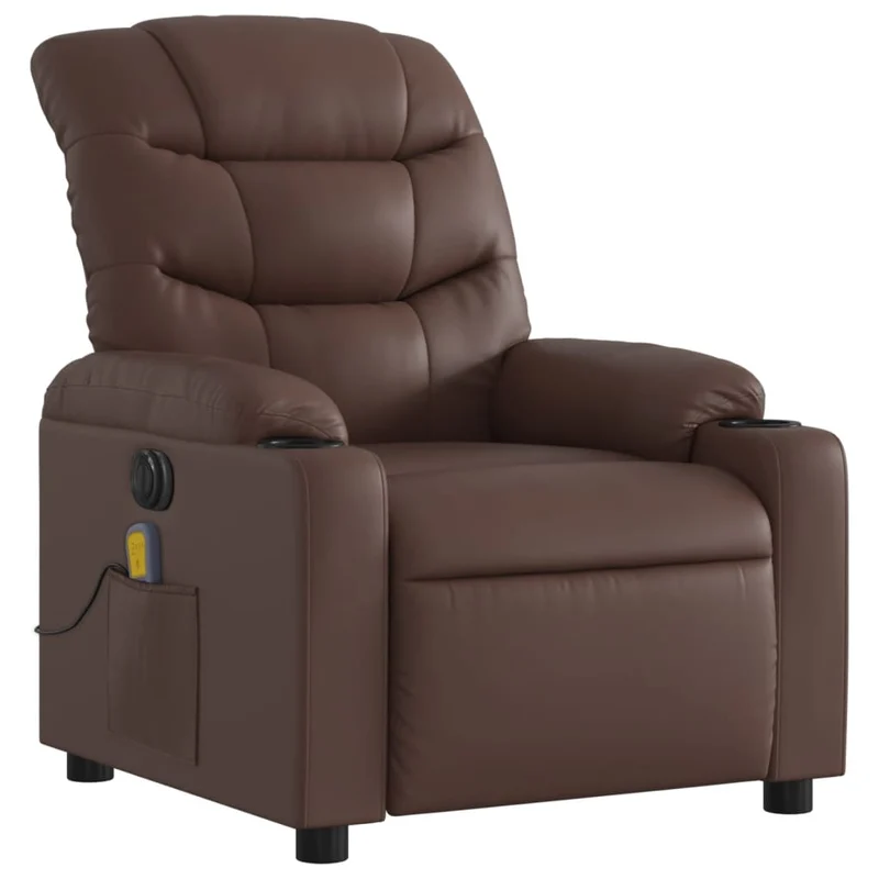 Fauteuil de relaxation TV fonction massage inclinable électrique 6 points de massage en PVC marron DEC027202