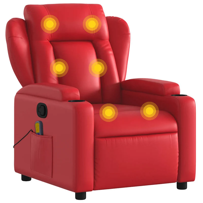 Fauteuil de relaxation TV fonction massage inclinable 6 points de massage en PVC rouge DEC027104