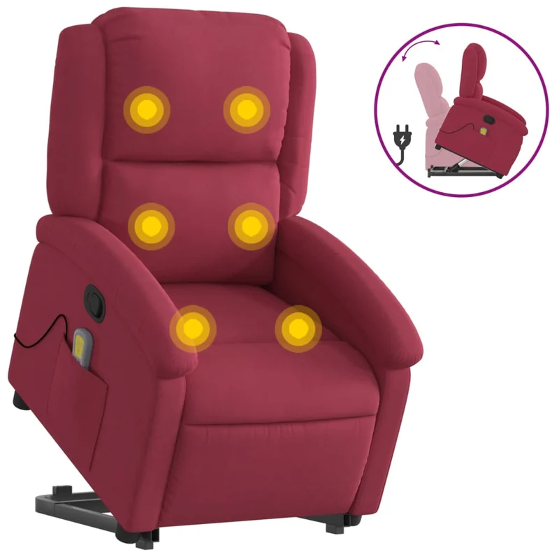 Fauteuil de relaxation TV fonction massage inclinable levage électrique en velours rouge bordeaux DEC027098