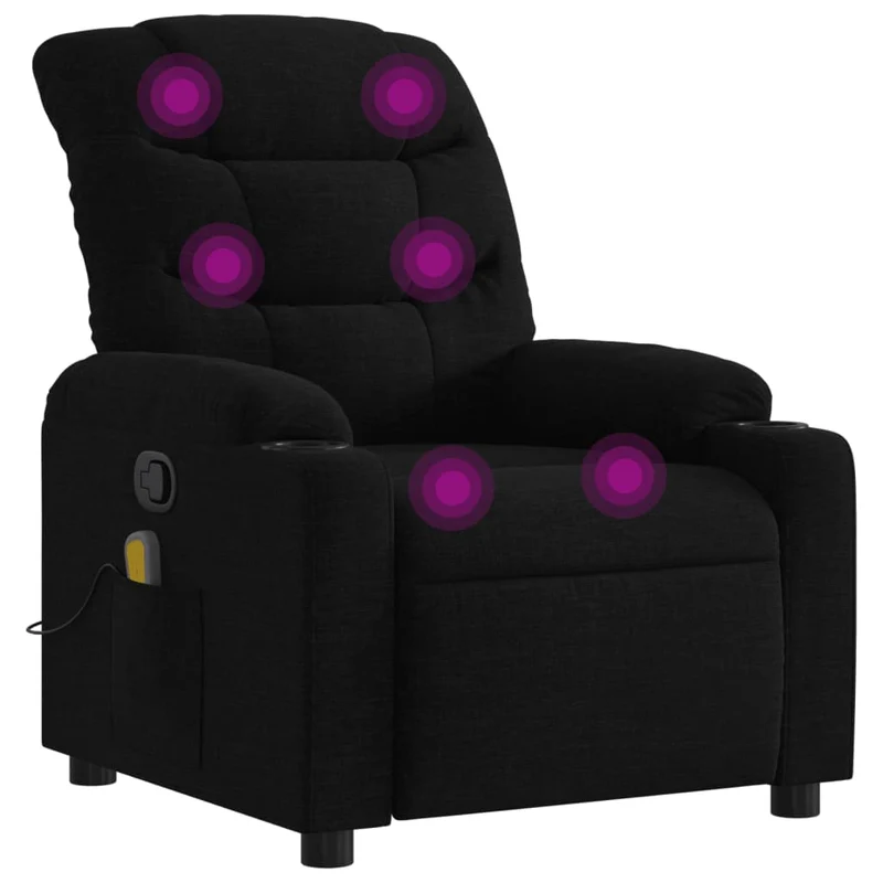 Fauteuil de relaxation TV fonction massage inclinable 6 points de massage en tissu noir DEC027051