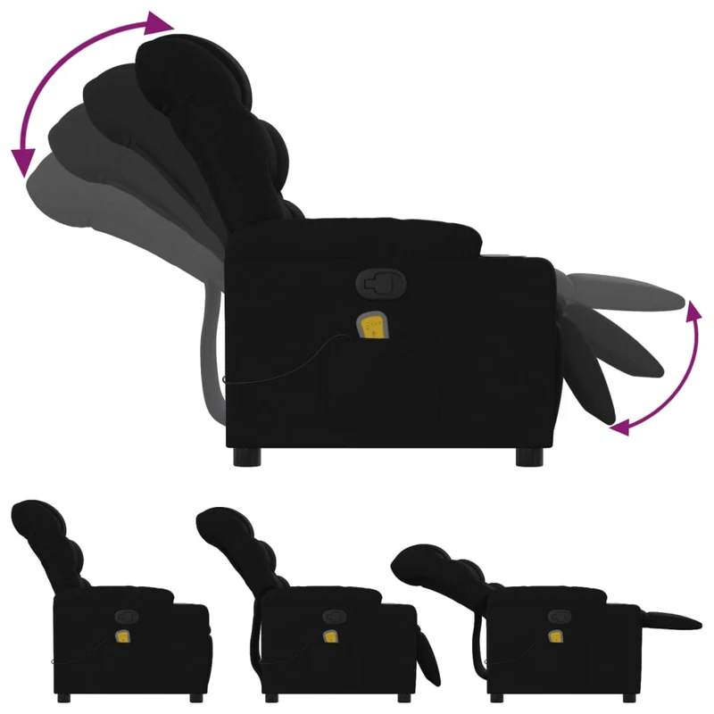 Fauteuil de relaxation TV fonction massage inclinable 6 points de massage en tissu noir DEC027051