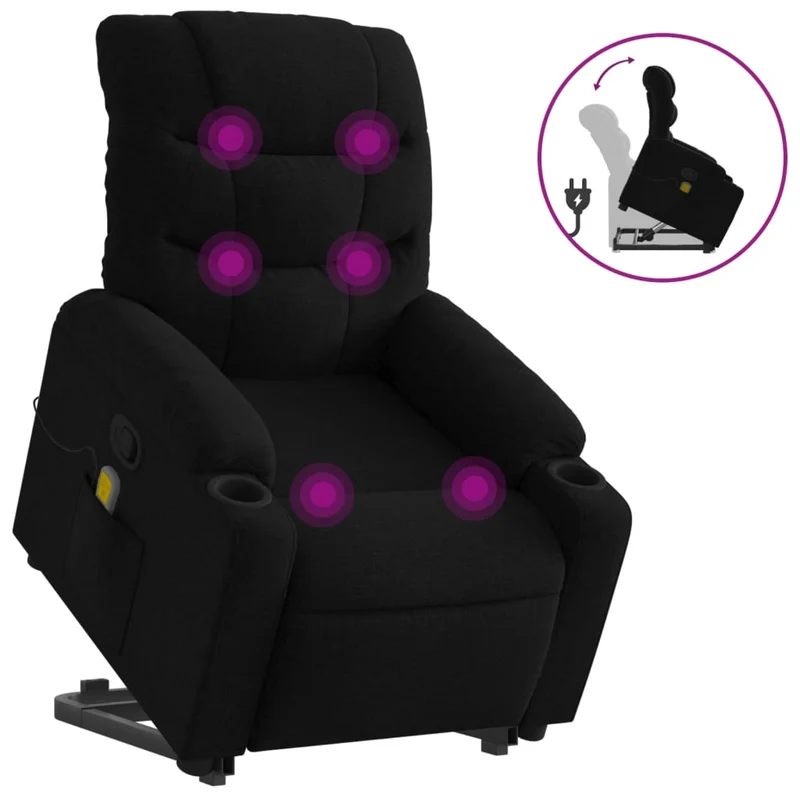 Fauteuil de relaxation TV fonction massage inclinable levage électrique en tissu noir DEC027047