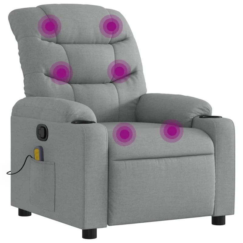 Fauteuil de relaxation TV fonction massage inclinable 6 points de massage en tissu gris clair DEC026916