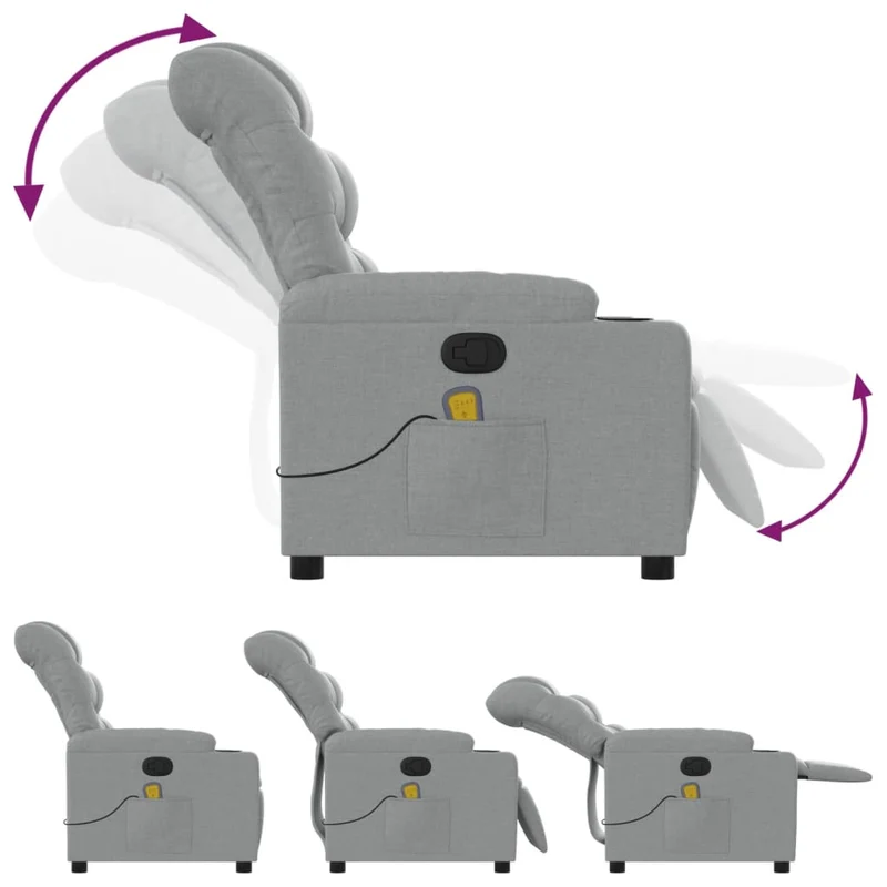 Fauteuil de relaxation TV fonction massage inclinable 6 points de massage en tissu gris clair DEC026916