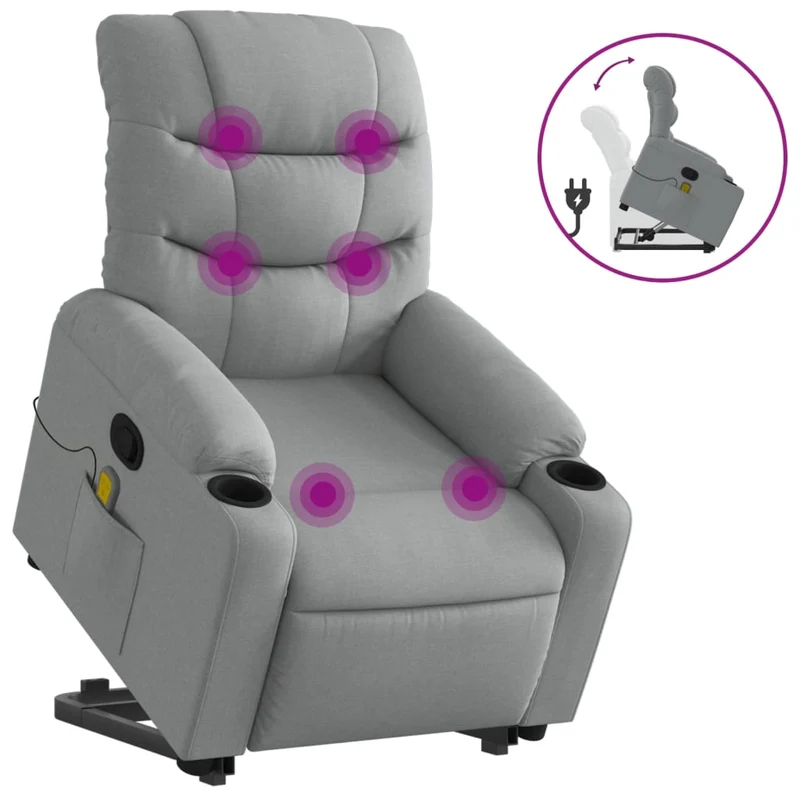 Fauteuil de relaxation TV fonction massage inclinable levage électrique en tissu gris clair DEC026904