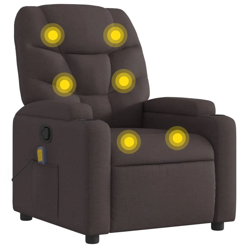Fauteuil de relaxation TV fonction massage inclinable 6 points de massage en tissu marron foncé DEC026991