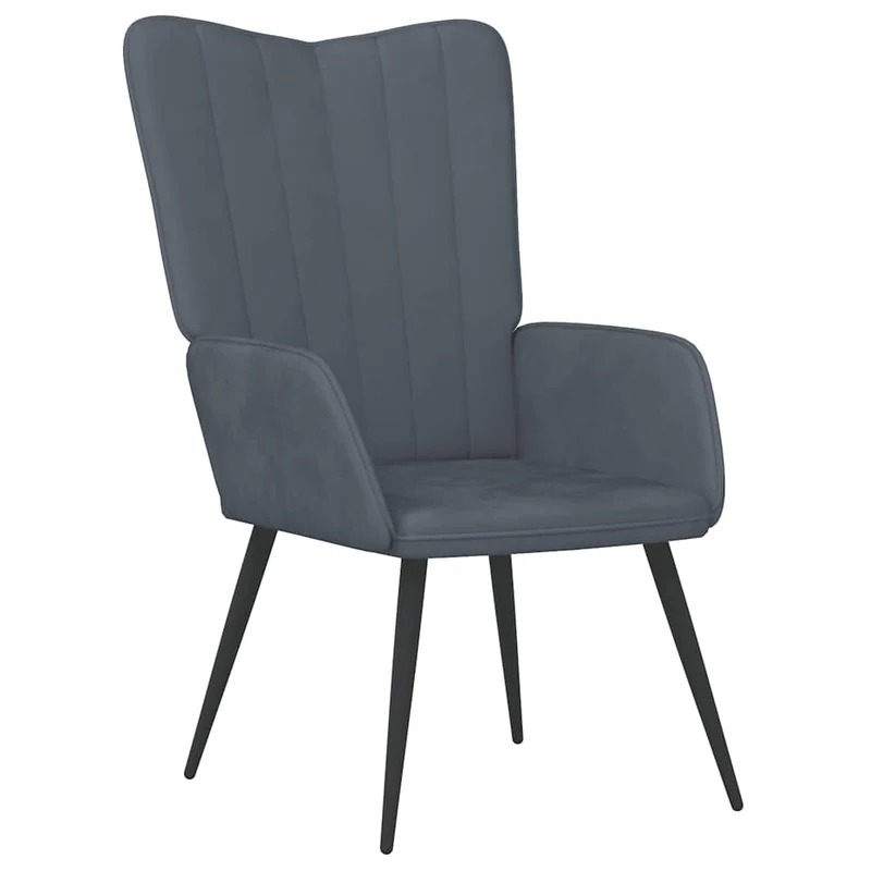 Fauteuil lounge chaise de canapé design moderne avec repose-pieds en velours gris foncé DEC026524