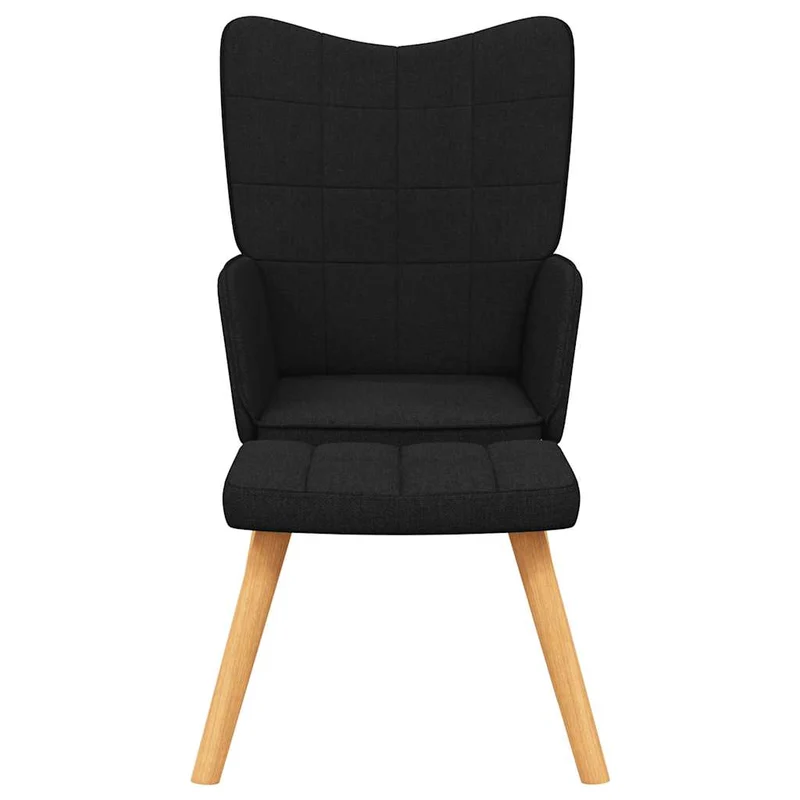 Fauteuil lounge chaise de canapé design moderne avec repose-pieds en tissu noir et bois DEC026608