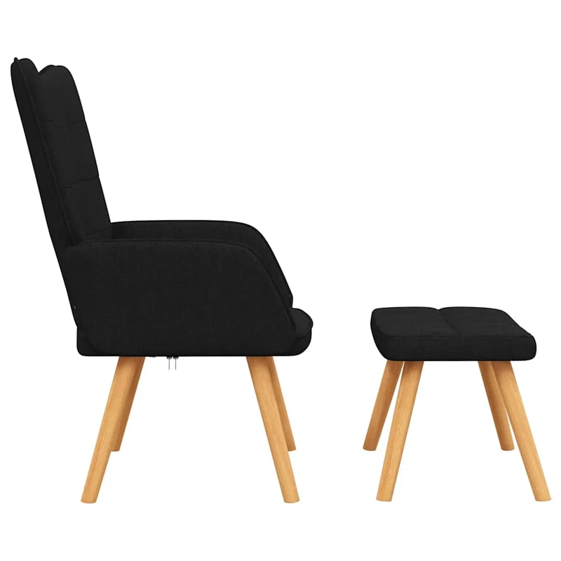 Fauteuil lounge chaise de canapé design moderne avec repose-pieds en tissu noir et bois DEC026608