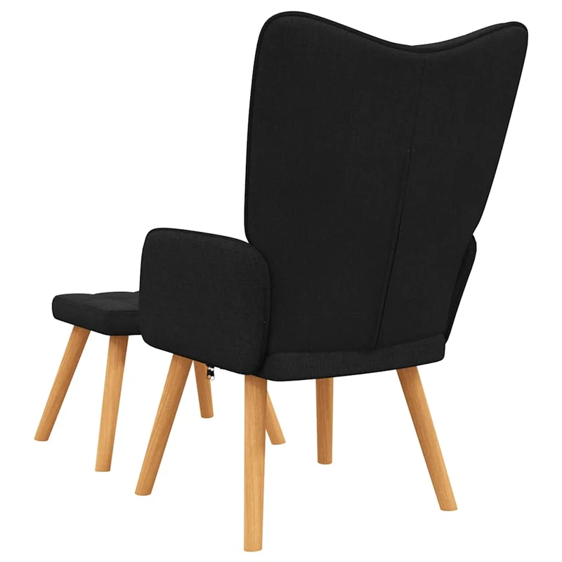 Fauteuil lounge chaise de canapé design moderne avec repose-pieds en tissu noir et bois DEC026608