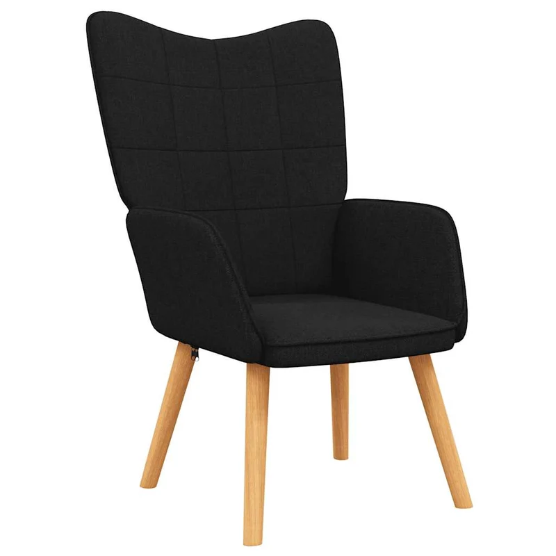 Fauteuil lounge chaise de canapé design moderne avec repose-pieds en tissu noir et bois DEC026608