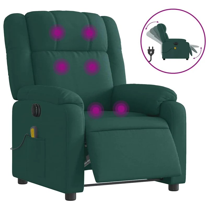 Fauteuil de relaxation TV fonction massage inclinable électrique 6 points de massage en tissu vert foncé DEC027283